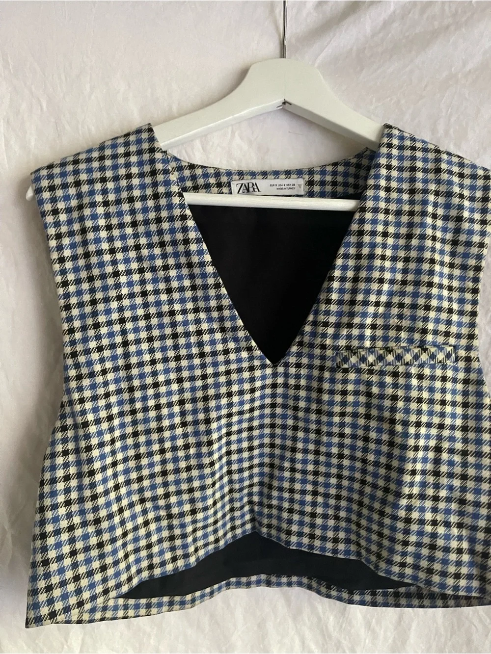 ZARA Gingham Houndstooth Cropped Vest V-Neck Sleeveless Crop Top Size S Preppy - Picture 8 of 15